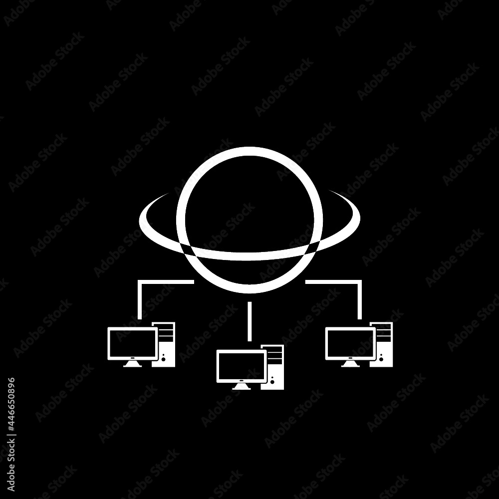 Poster computer networking icon isolated on dark background
