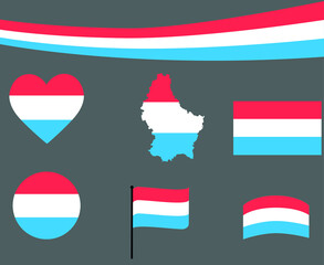 Luxembourg Flag Map Ribbon And Heart Icons Vector Illustration Abstract Design Elements collection