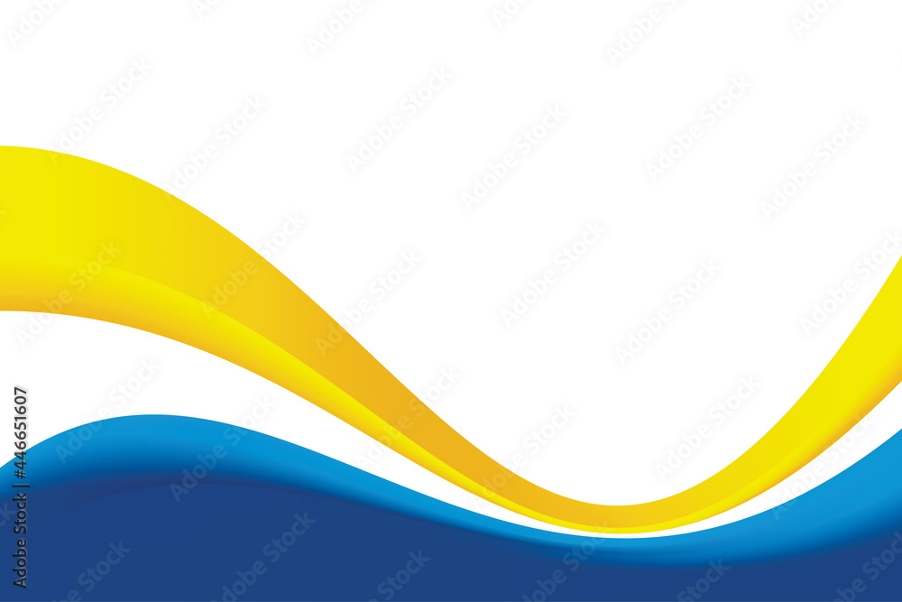 Poster abstract smooth blue and yellow wavy background design template vector, flowing background element w