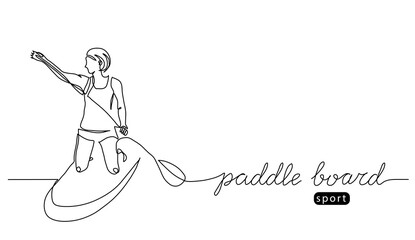 Paddle board vector illustration. One line drawing art with lettering paddle board - obrazy, fototapety, plakaty