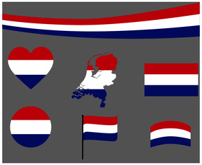 Netherlands Flag Map Ribbon And Heart Icons Vector Illustration Abstract Design Elements collection