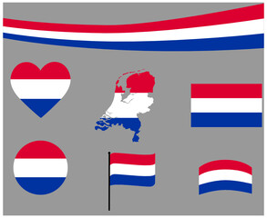 Netherlands Flag Map Ribbon And Heart Icons Vector Illustration Abstract Design Elements collection