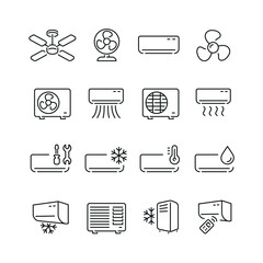Air conditioner related icons: thin vector icon set, black and white kit - obrazy, fototapety, plakaty