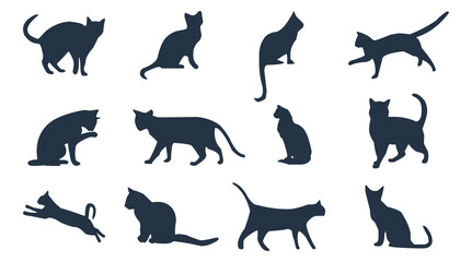 Set of vector icons of the cats and on white background. Set of cats silhouettes