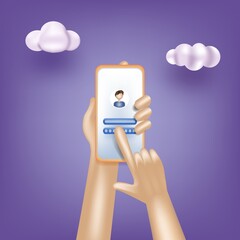 Sign in to online account on smartphone app. Secure login and password. 3D Vector Illustrations.