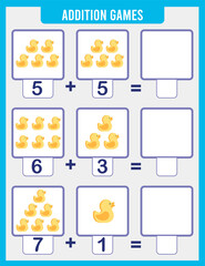 Counting Game for Preschool Children. Educational math game. Count the numbers in the picture and write the result.