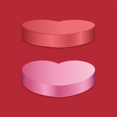 Red and pink heart multi-angle pedestal empty isolated on red background. Vector podium for product demonstration.