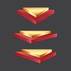 Red and gold triangle multi angle pedestal empty isolated on gray background. Vector podium for product demonstration.