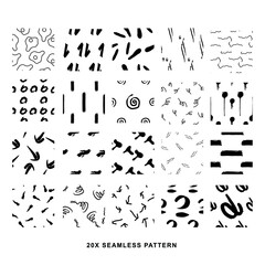 Set of random seamless patterns for fabric, invitation, design packaging, and any printed design. Abstract illustration texture in seamless arrangement for creating an authentic project.
