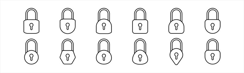 Lock icon set, lock symbol outline isolated on white background, vector illustration