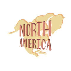 Yellow silhouette geographical map of north american continent with lettering. Concept for poster. Stock vector illustration.