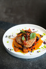 Grilled tuna steak with vegetables