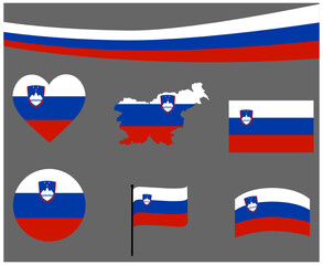 Slovenia Flag Map Ribbon And Heart Icons Vector Illustration Abstract Design Elements collection