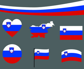 Slovenia Flag Map Ribbon And Heart Icons Vector Illustration Abstract Design Elements collection
