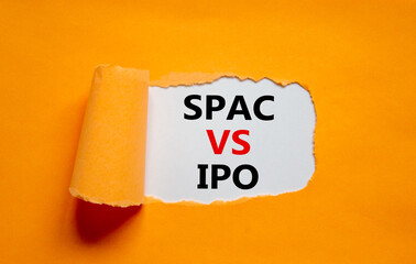 SPAC vs IPO symbol. Words 'SPAC, special purpose acquisition company vs IPO, initial public...