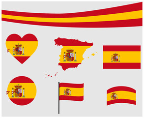 Spain Flag Map Ribbon And Heart Icons Vector Illustration Abstract Design Elements collection