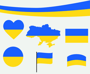 Ukraine Flag Map Ribbon And Heart Icons Vector Illustration Abstract Design Elements collection
