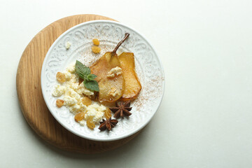 Dried pear with cheese and raisins. High quality photo