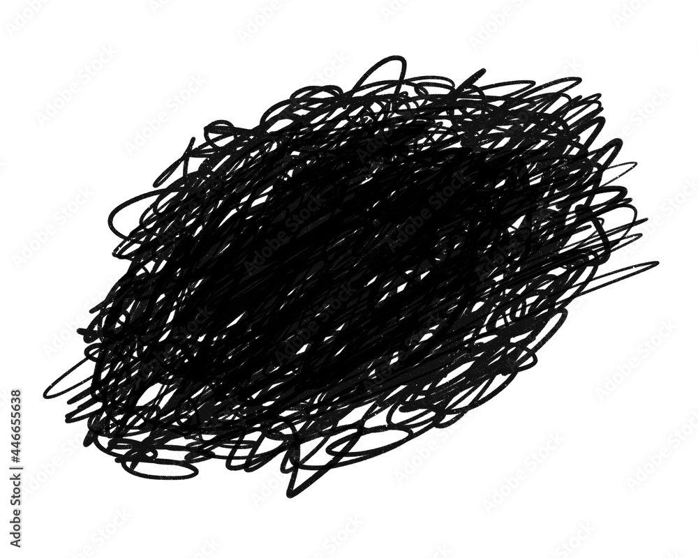 Poster hand drawn scribble doodle in shapes. abstract lines on white background forming a chaotic and tangl