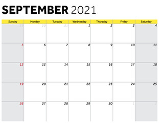 September Calendar Month schedule dates