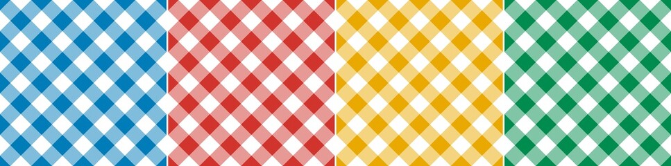 Gingham pattern set for spring summer. Colorful plaid vector backgrounds. Simple vichy tartan in blue, red, green, yellow for tablecloth, picnic blanket, gift paper, flannel shirt, scrapbook print. - 446656208