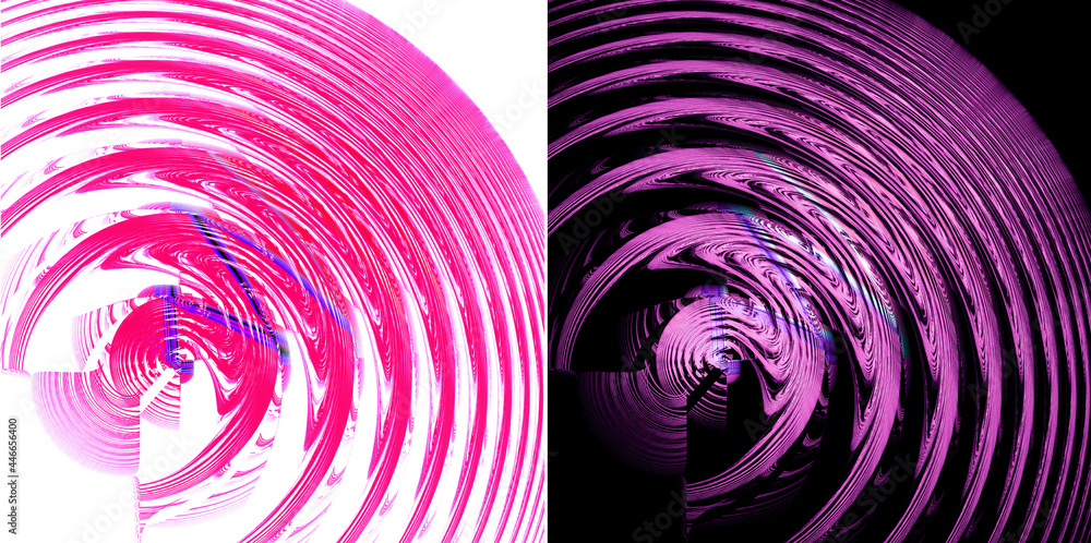 Poster purple circles diverge in different directions on a white and black backgrounds. set of abstract fra