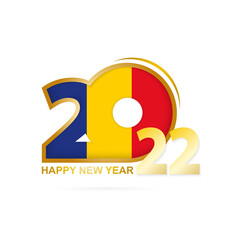 Year 2022 with Romania Flag pattern. Happy New Year Design.