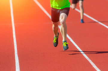 Athletics people running on the track field. Professional sport concept. Horizontal sport poster,...
