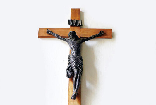 Old crucifix on wall.