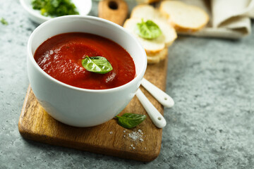 Traditional tomato soup with spinach