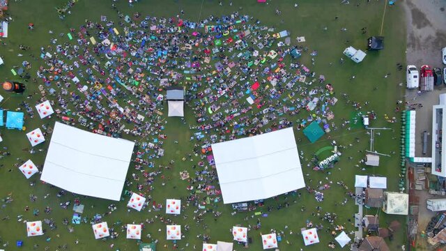 Lviv, Ukraine - June 25, 2021: aerial view of jazz fest in city public park