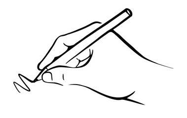 Hand holds pencil and writes. Vector