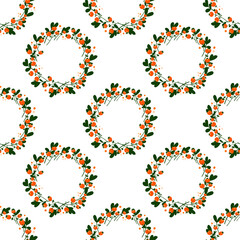 Vector images of seamless pattern of wreaths with-berries on a white background