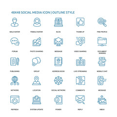 SOCIAL MEDIA Thin Line Icon SET Vector Eps 10, 48x48 Icon 
