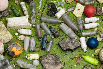 Dirty Plastic Garbage Water Surface Background