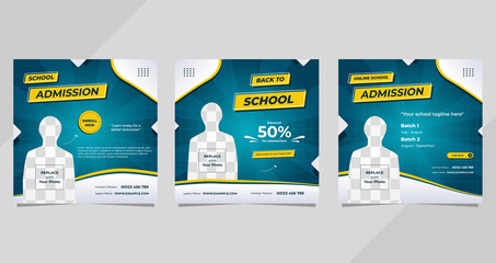 Set of school admission social media post template with green background - obrazy, fototapety, plakaty