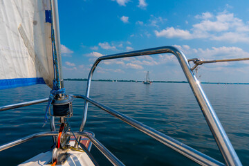 Fototapeta na wymiar Beautiful sailboat sailing sails blue Mediterranean