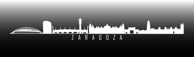 Zaragoza Skyline in white on gradient black background