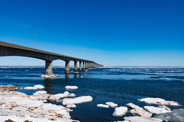 Confederation Bridge to PEI Canada winter ocean
