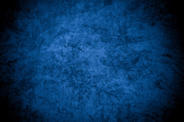 Old wall pattern texture cement blue dark abstract  blue color design are light with black gradient background.