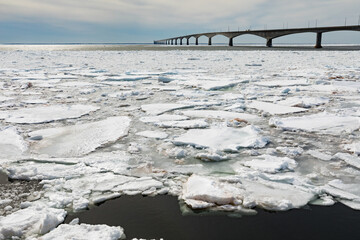 Confederation Bridge over sea ice to PEI Canada