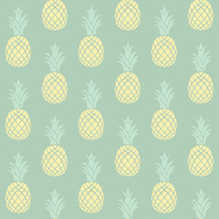 Seamless abstract pattern with yellow, and turquoise pineapple decoration on mint background