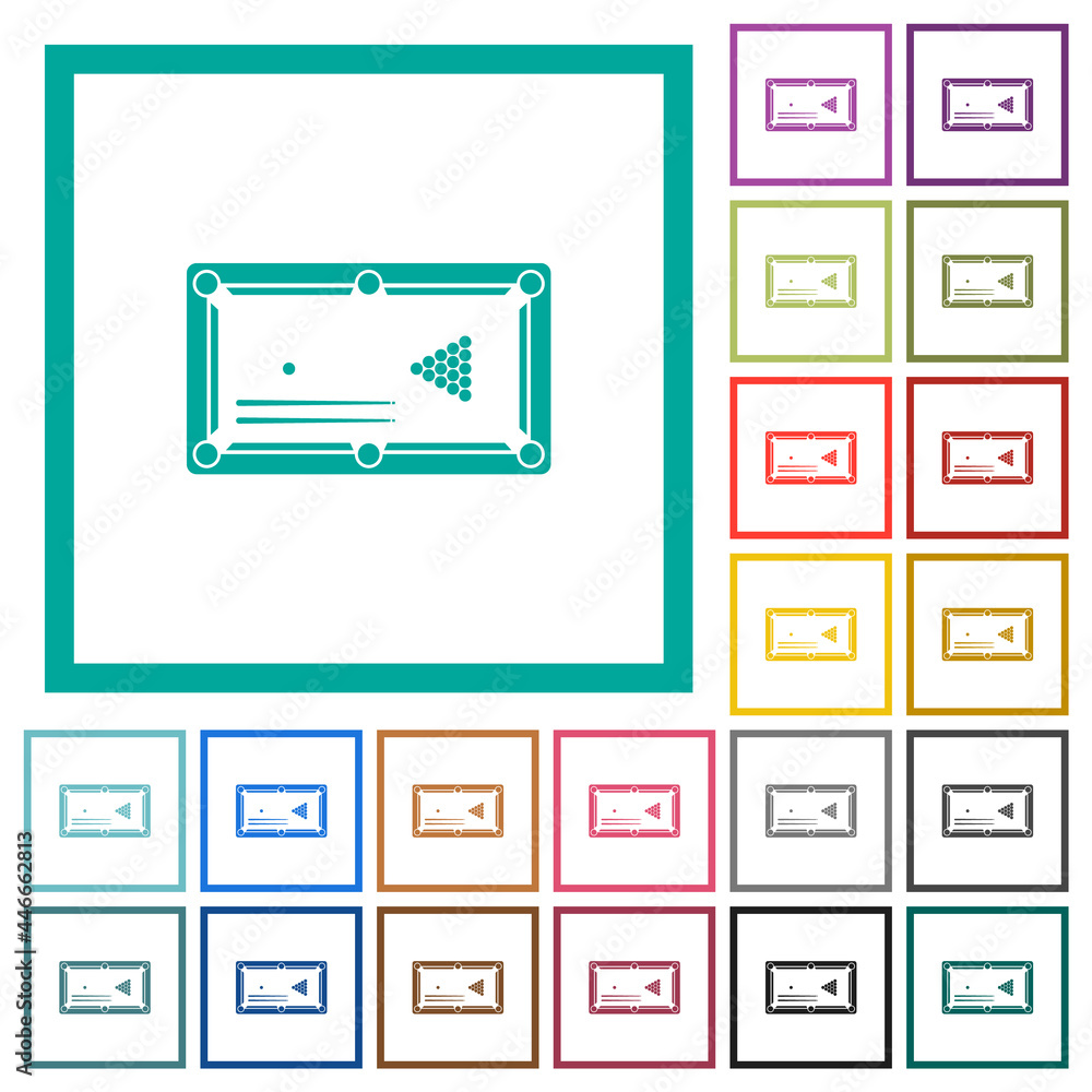 Aufkleber billiard game with balls and cues flat color icons with quadrant frames