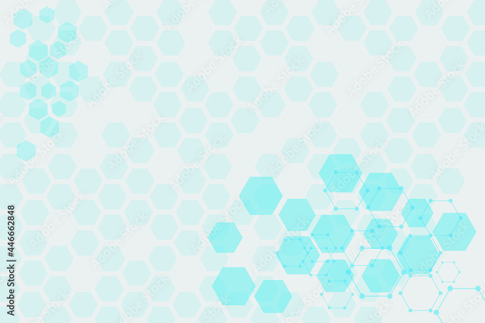 Poster template of medical technology banner with hexagon concept. abstract hex background with light blue 
