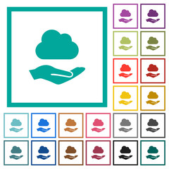 Cloud services flat color icons with quadrant frames