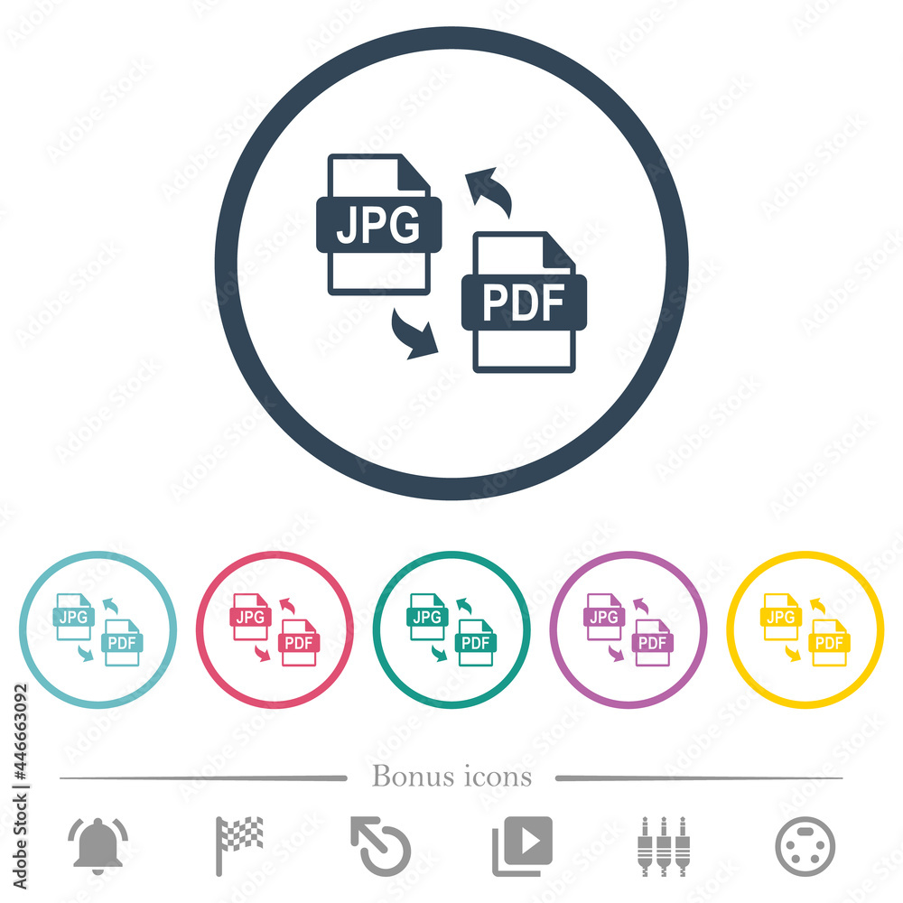 Poster jpg pdf file conversion flat color icons in round outlines
