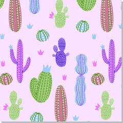 Cute cactus seamless pattern background. Colorful summer pattern for party invitation, wallpaper, for children's clothing design.