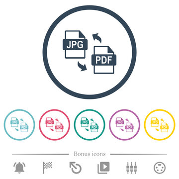 JPG PDF File Conversion Flat Color Icons In Round Outlines