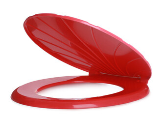 New red plastic toilet seat isolated on white