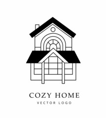 Simple house. Minimalistic outline simple graphic vector logo for real estate, renovation, home repairs, chotel business, boarding house, hostel, rental housing. Linear vector illustration.